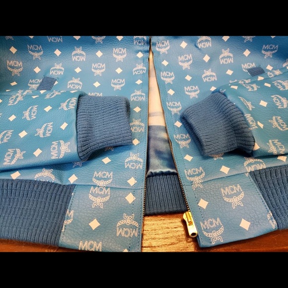 MCM x Tisa Rare Blue Monogram Biker Jacket sz SM - Picture 5 of 10